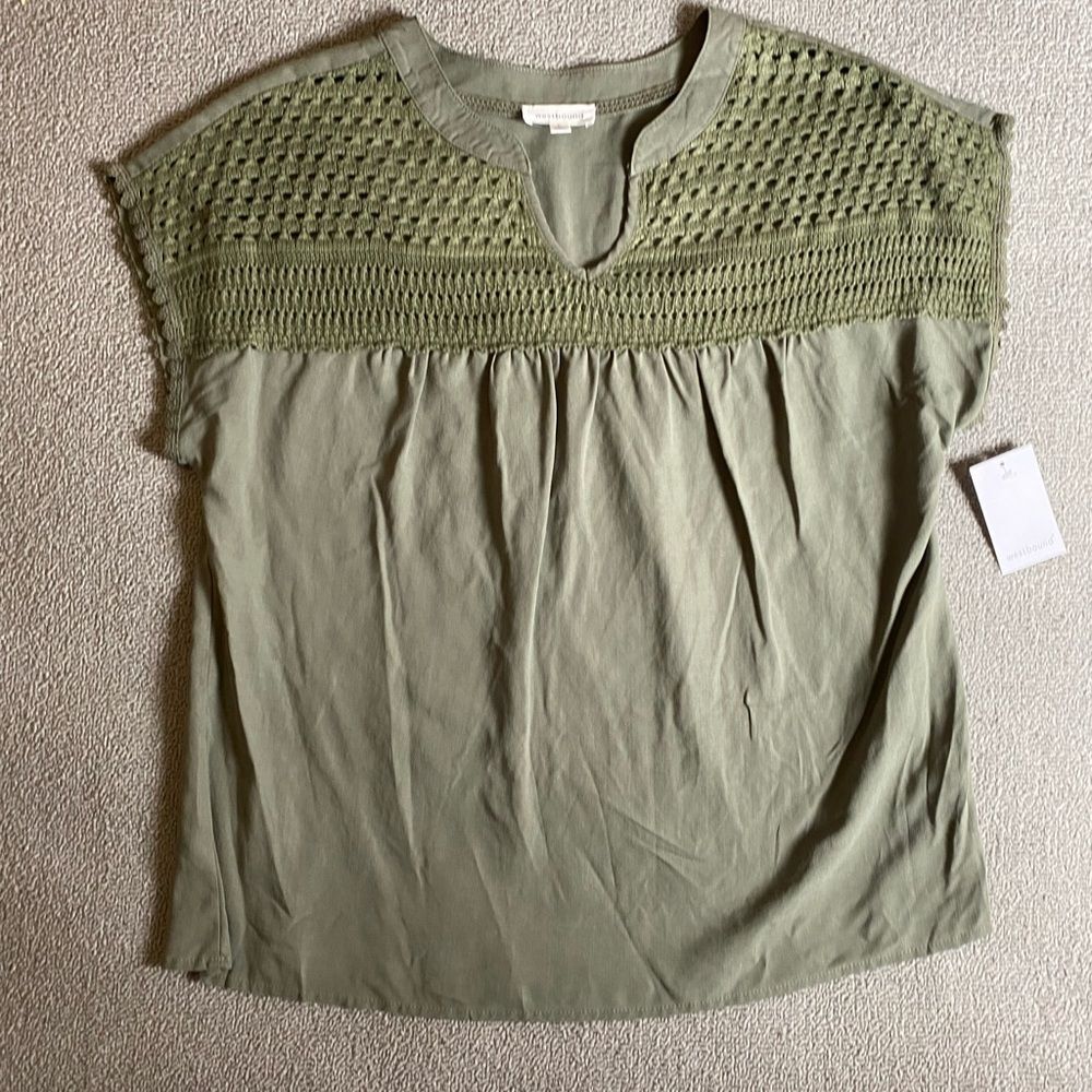 ✨NWT✨ Westbound Olive Green Women's Top with Crochet Embellishment- Size Large